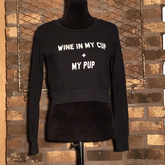 WILDFOX crop sweatshirt Wine in my cup & my pup black S - Picture 2 of 4